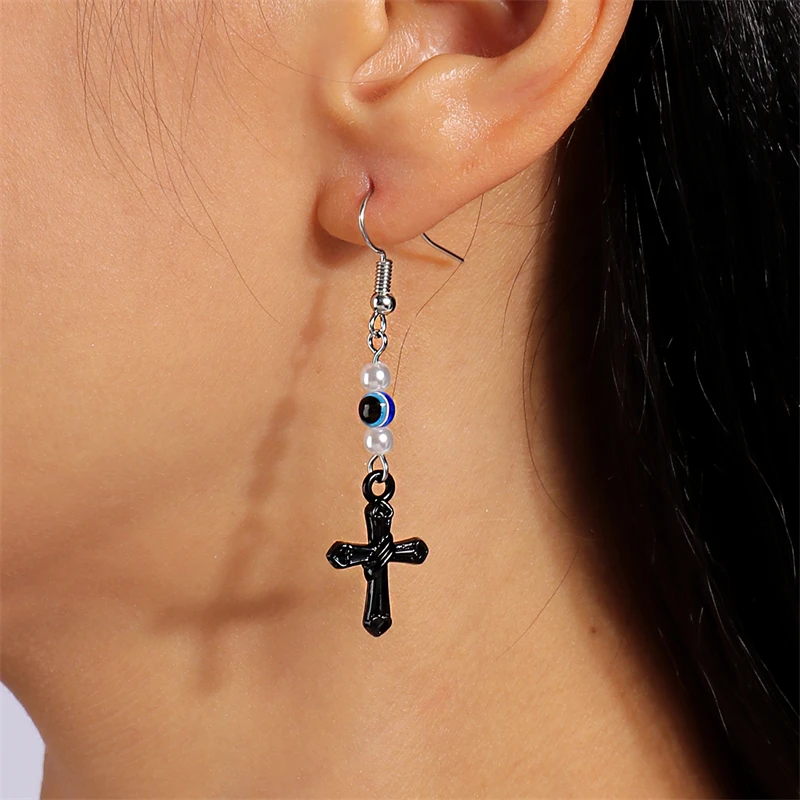 Neue Schwarze Kreuz Tropfen Ohrringe für Frauen Gothic Metall Kreuz Baumeln Haken Ohrringe Mädchen Partei Schmuck Zubehör – Detail 6