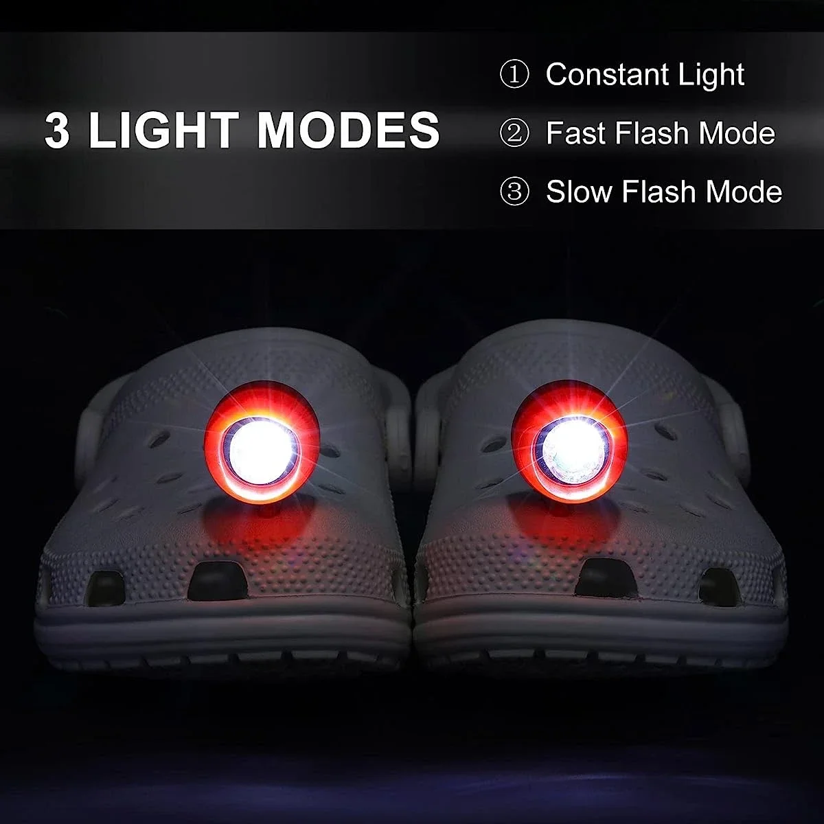 2 fari per coccodrillo piccole luci modalità scarpe ciondoli zoccoli sandali scarpe decorazione corsa campeggio accessori per scarpe divertenti
