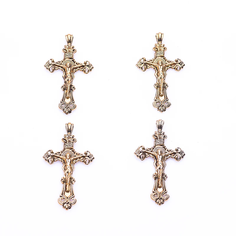 3pcs/Lot Fashion Gold Color Cross Charms Flower Pattern Openwork Gothic Alloy Pendants For Necklace Keychain Designer Making