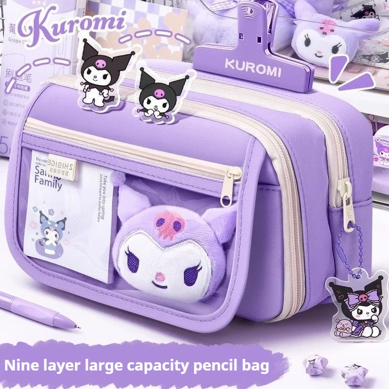 Sanrio Kuromi Cartoon Pencil Bags Cute Multi-Layer Aesthetic Large Capacity Students Learn Stationery Creative Birthday Gifts