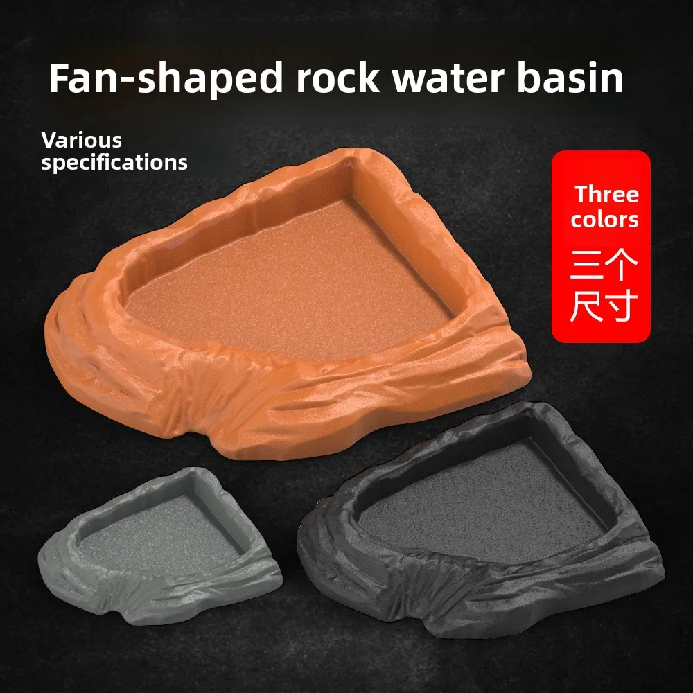 NOMOY Fan-Shaped Rock Design Water & Food Dish for Reptiles - Natural Look Basin for Crested Geckos, Lizards, Snakes&Small Pets