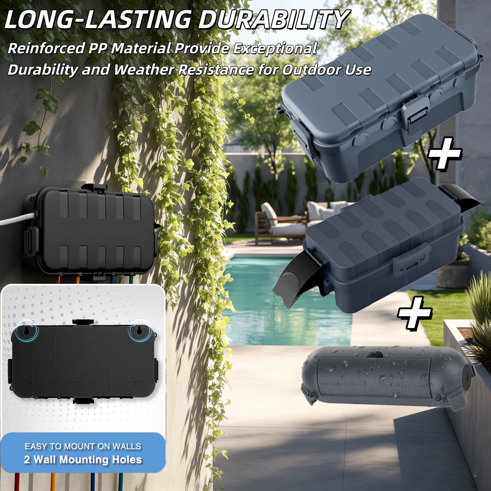3PCS IP54 Waterproof Outdoor Extension Cord Cover Set Electrical Box for Power Cable Plugs Timer Garden Power Tool Holiday Light