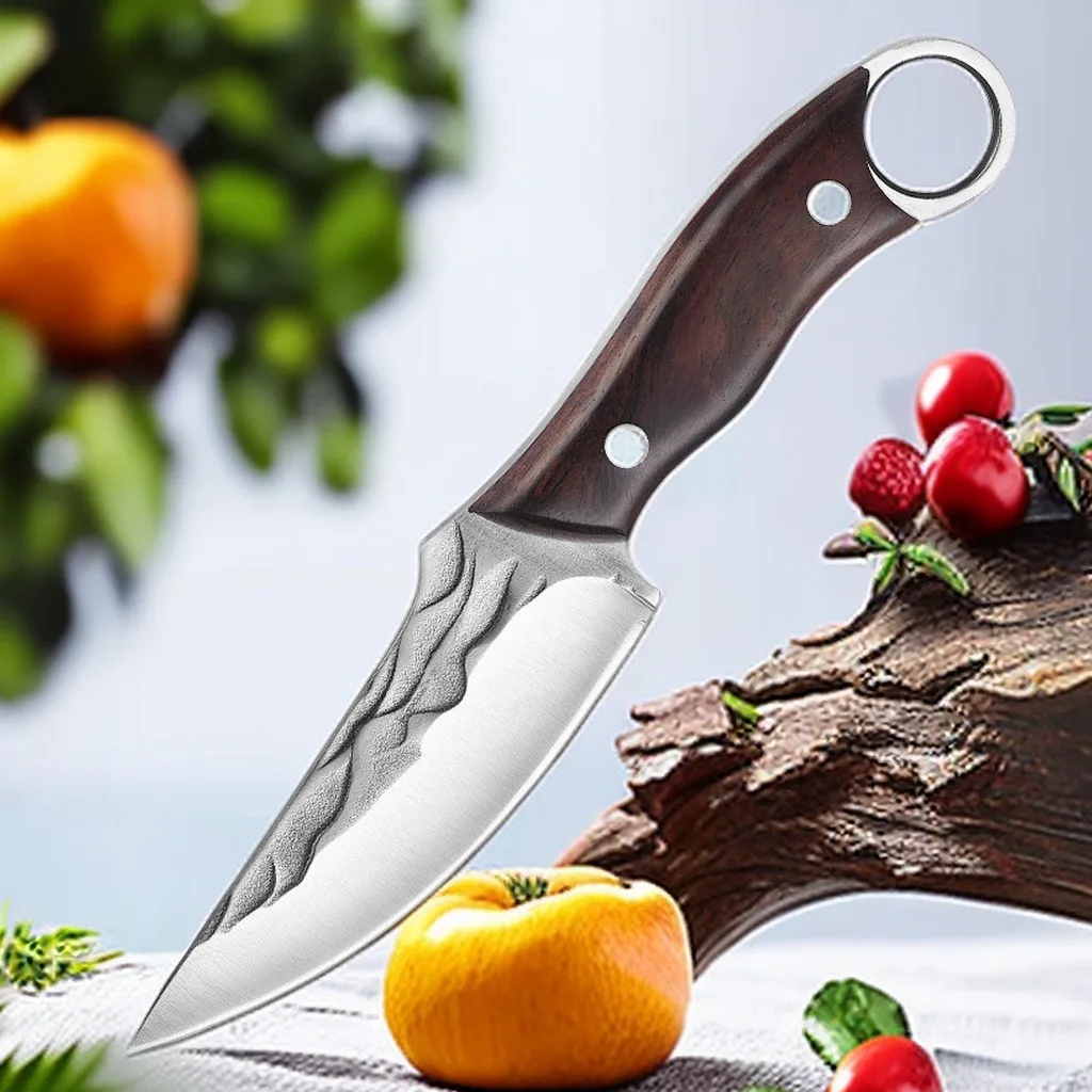 Hand Forged Meat Cleaver With Circular Solid Wood HandleSharp Boning KnifeMulti-Functional Kitchen Knife  Cutelo Churrasco