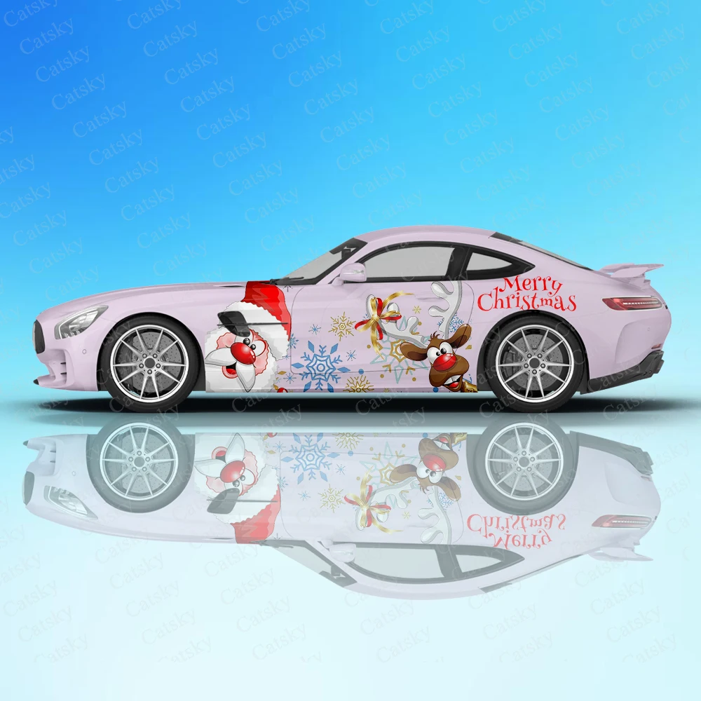 Merry Christmas Car Sticker Santa Claus Side Graphic Pattern Color Car Sticker Side Decal Elk Snowflake Car Sticker