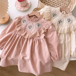 Autumn Little Girls Flower Embroidered Casual Dress Baby Girls Cotton Toddler Long Sleeve Princess Dress Kids Toddler Clothes