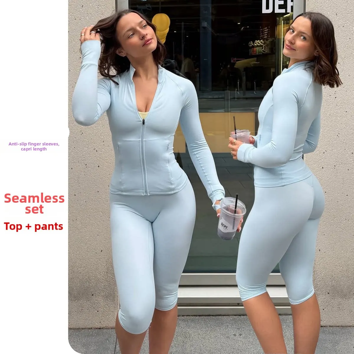 women-stand‑up-collar-zip-long-sleeve-2‑piece-workout-set-high-stretch-shaping-butt‑lifting-yoga-running-sports-shorts-outfit
