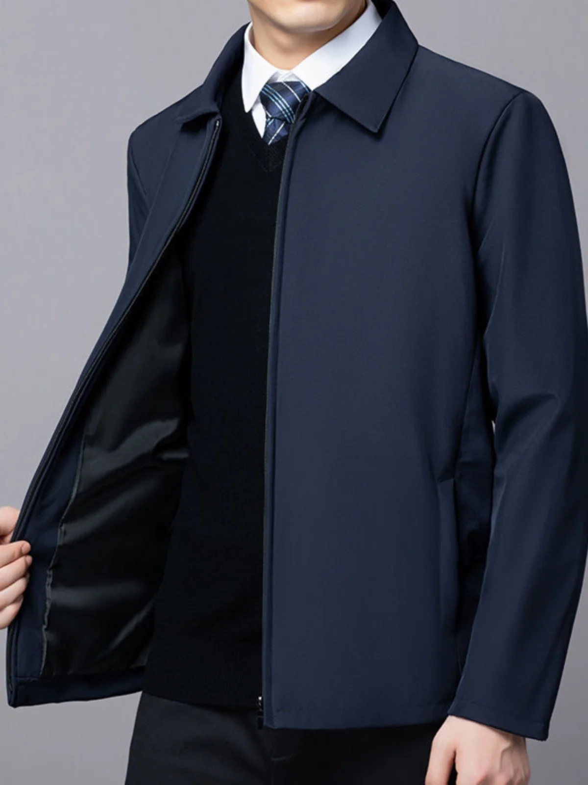 

Autumn Casual Loose Fit Men's Jaet Mid-aged And ly High-end Dad Sle Spring Autumn Turn-down Collar Busin Coat