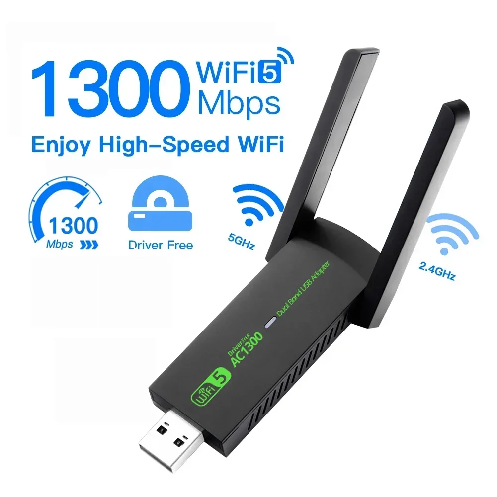 1300Mbps USB WiFi Adapter AC1300 WiFi 5 Ethernet Network Card Dual Band 5G 2.4G USB3.0 WiFi Dongle for PC Laptop Receiver