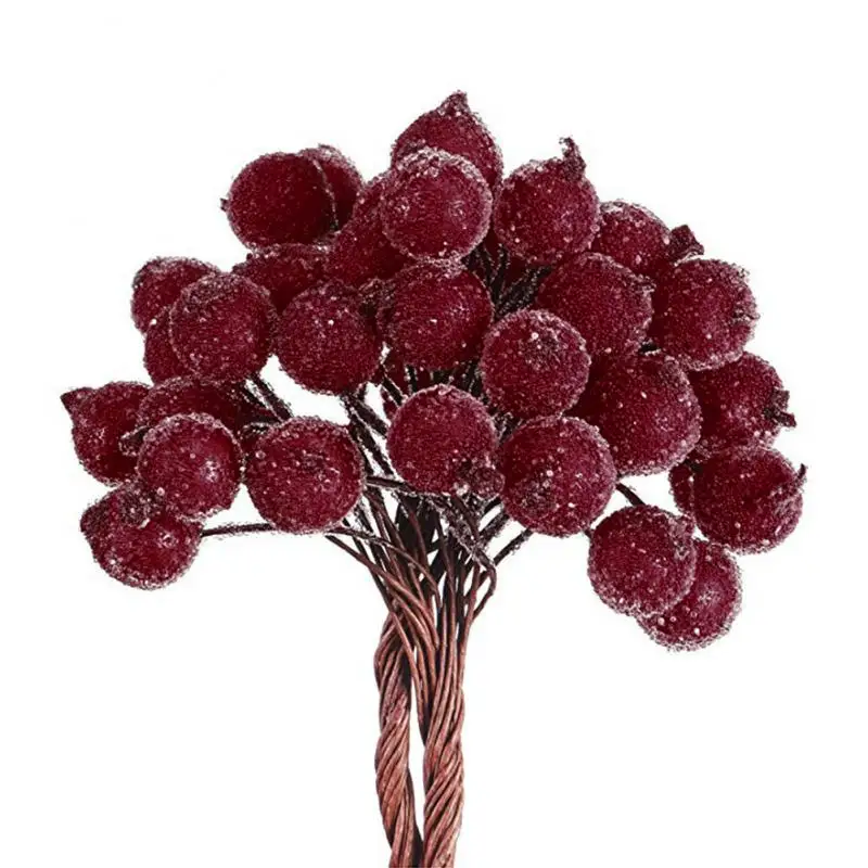 Fruta falsa da cereja vermelha do Natal, buquê de bagas, estame geado, baga, decoração artificial home, decoração decorativa DIY do Natal