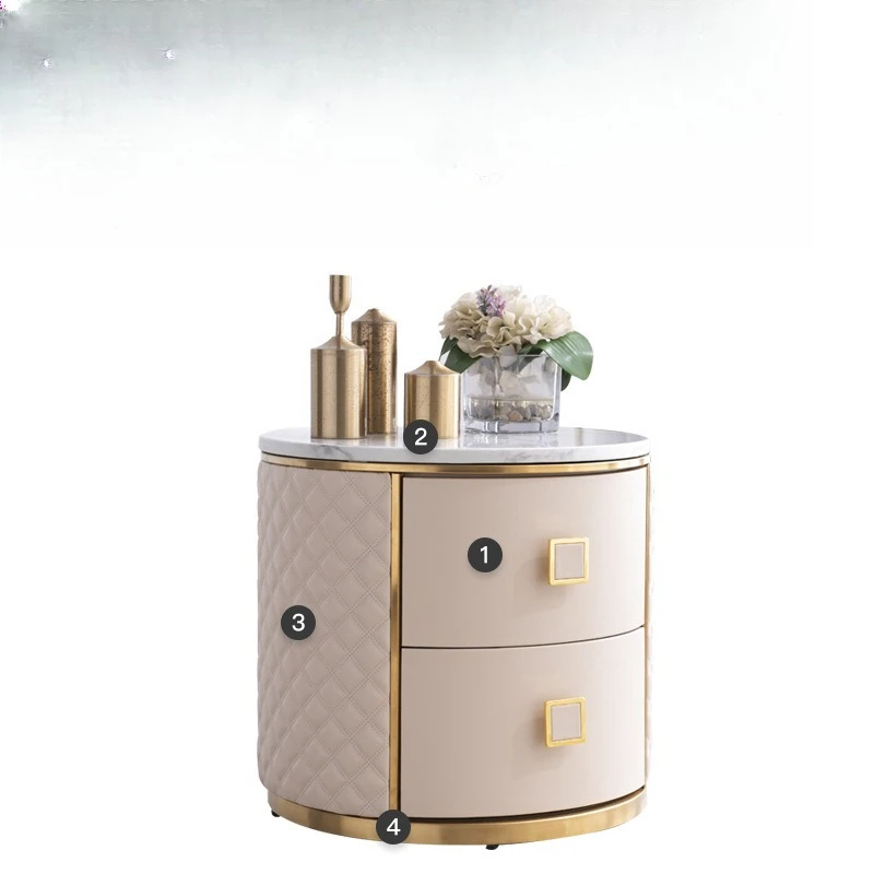 

Yuanbao bedside table round modern simple Italian light luxury marble slate all solid wood