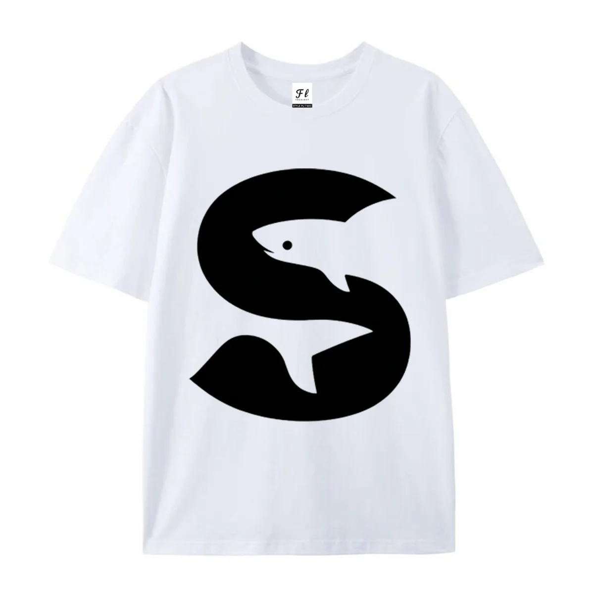 Unisex Short Sleeve T Shirt Minimalist Shark Letter S Print Crew Neck Tees Summer Casual Streetwear Tops For Men Women Daily