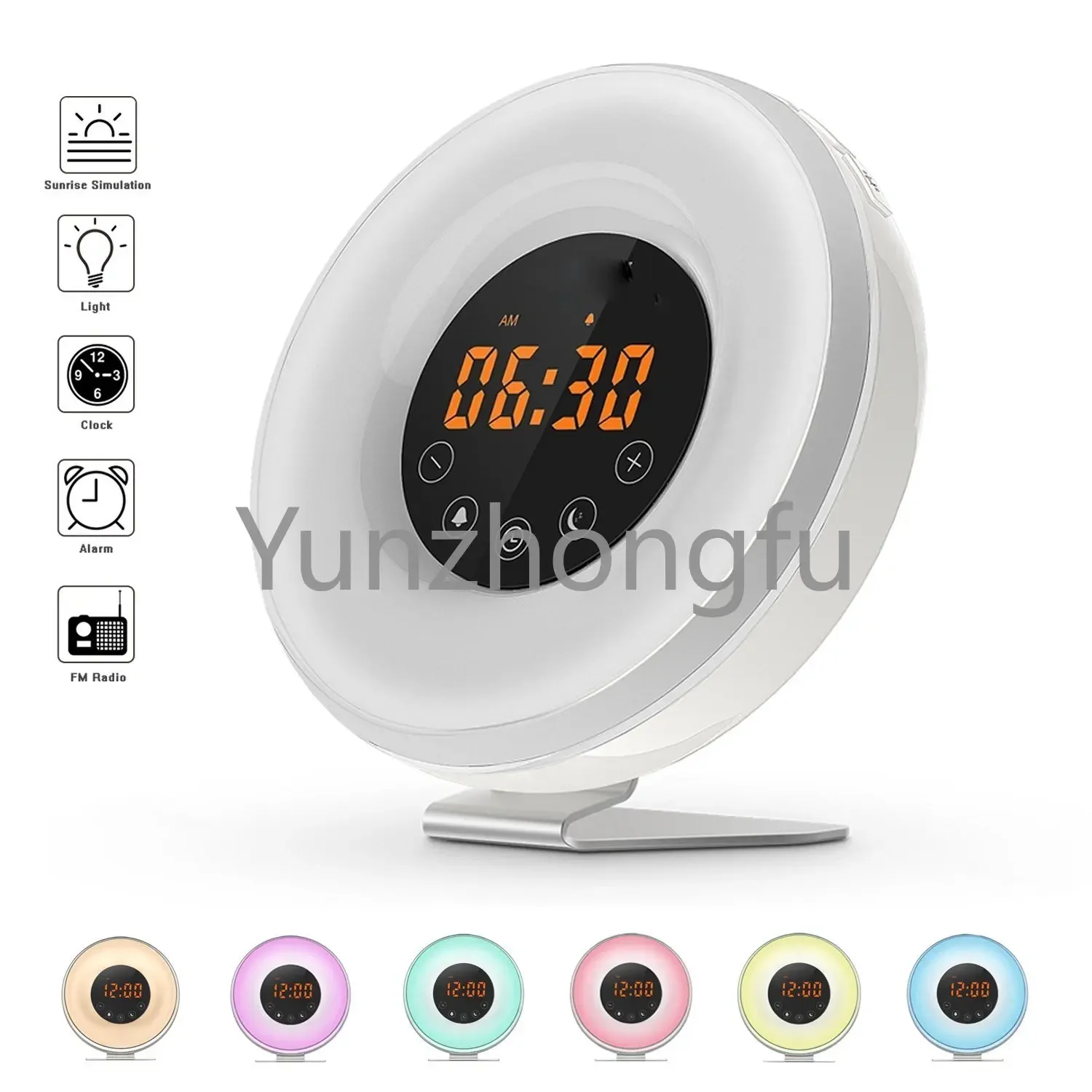 Sunrise Alarm Clock - Digital LED Clock with 7 Color Change and FM Radio for Bedrooms Multiple Nature Sounds Sunrise Simulation