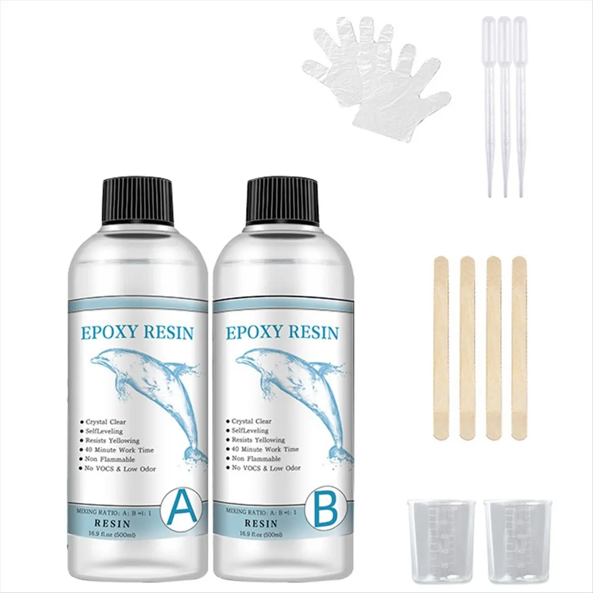 A79G Crystal Clear Epoxy Resin Kit 1:1 AB High-Definition Bubbles-Free Epoxy Resin for DIY Craft ,500ML Set