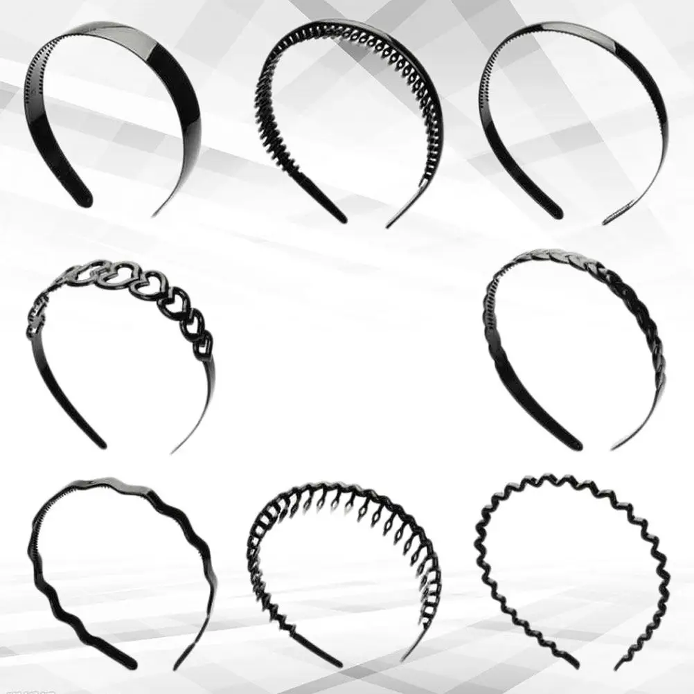 

8Pcs Non-Slip Headband Acrylic Teeth Comb Press Hair Hoop for Daily Wear Girls Ladies Hair Accessories Black Non-Slip Headband