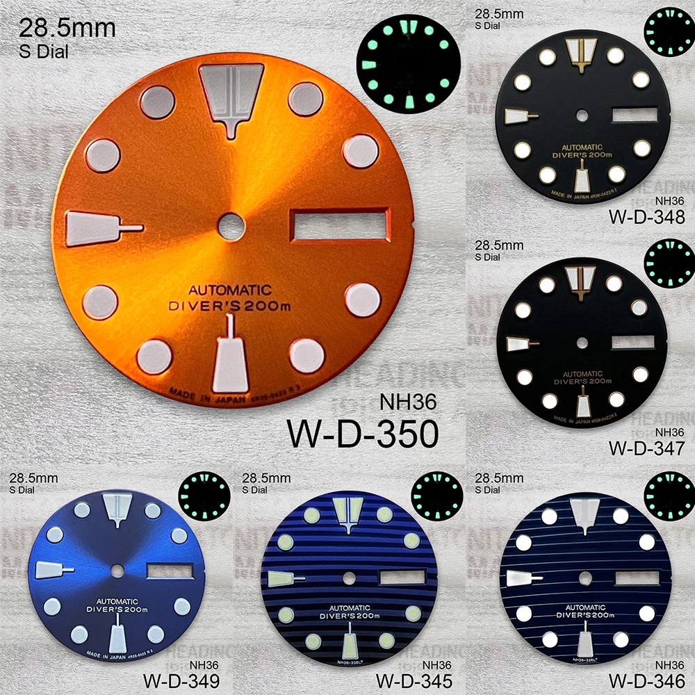 28.5mm S Logo Retro SKX007 Dial Fit NH36/4R36 Movement Green Luminous Watch Modification Accessories