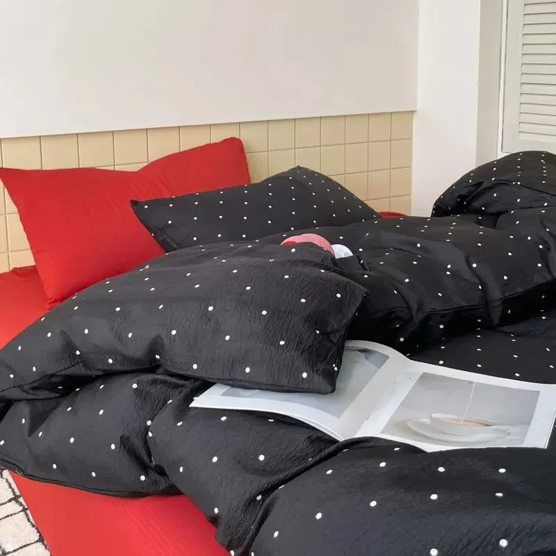 Dot Bedding Set Blue Red Dots With Pillowcases Fitted Sheet For Teen Girls Women Cozy Bedroom Decor Full Queen Size