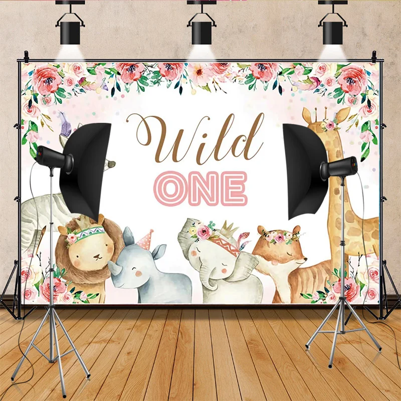 

Happy Birthday Party Wild One Photography Backdrops Props Newborn Baby Animals Elephant Safari Photo Studio Background WP-35