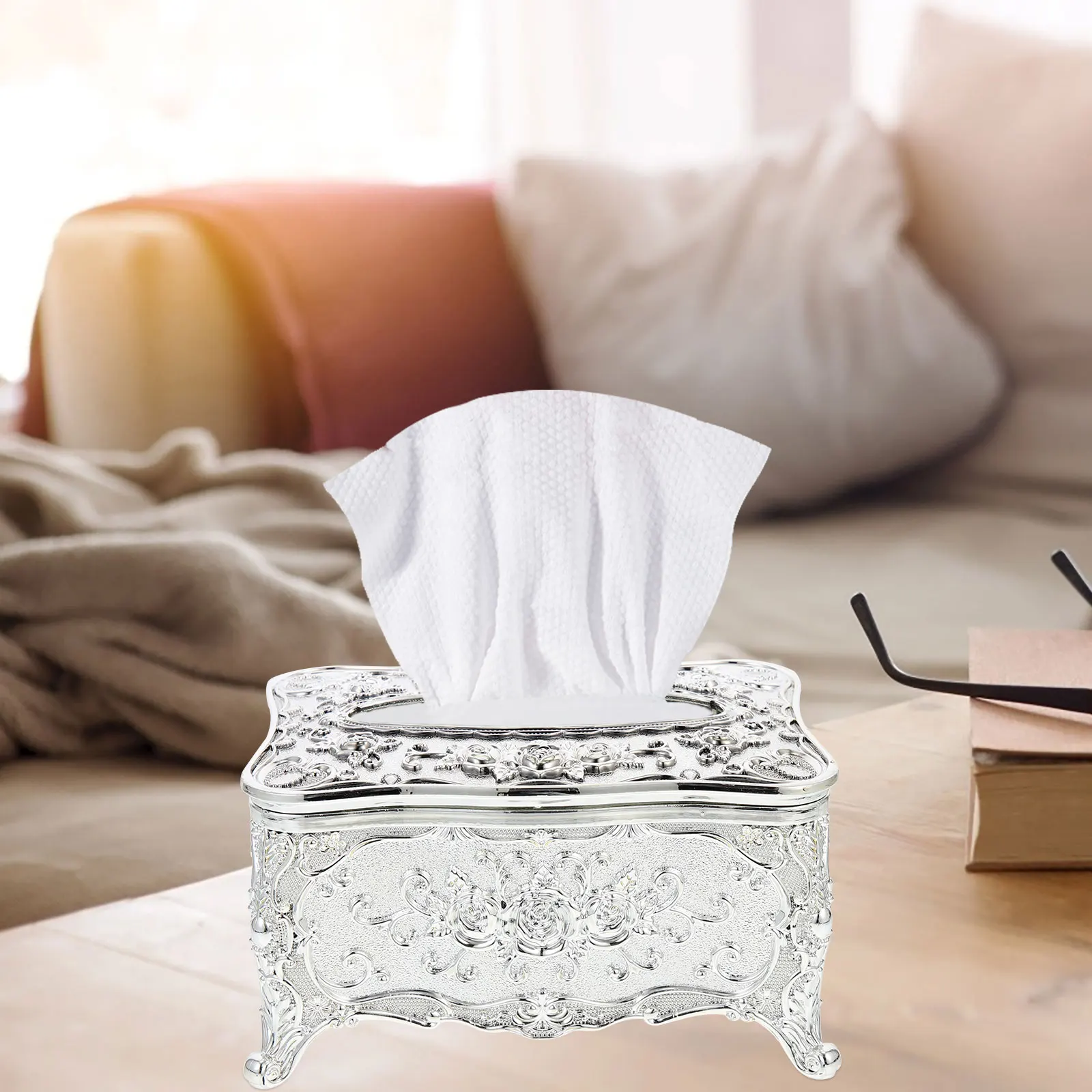 

Luxury Gold Plated Tissue Container Unique Vintage Tissue Box Compact Size Practical Desktop Decoration for Living Room