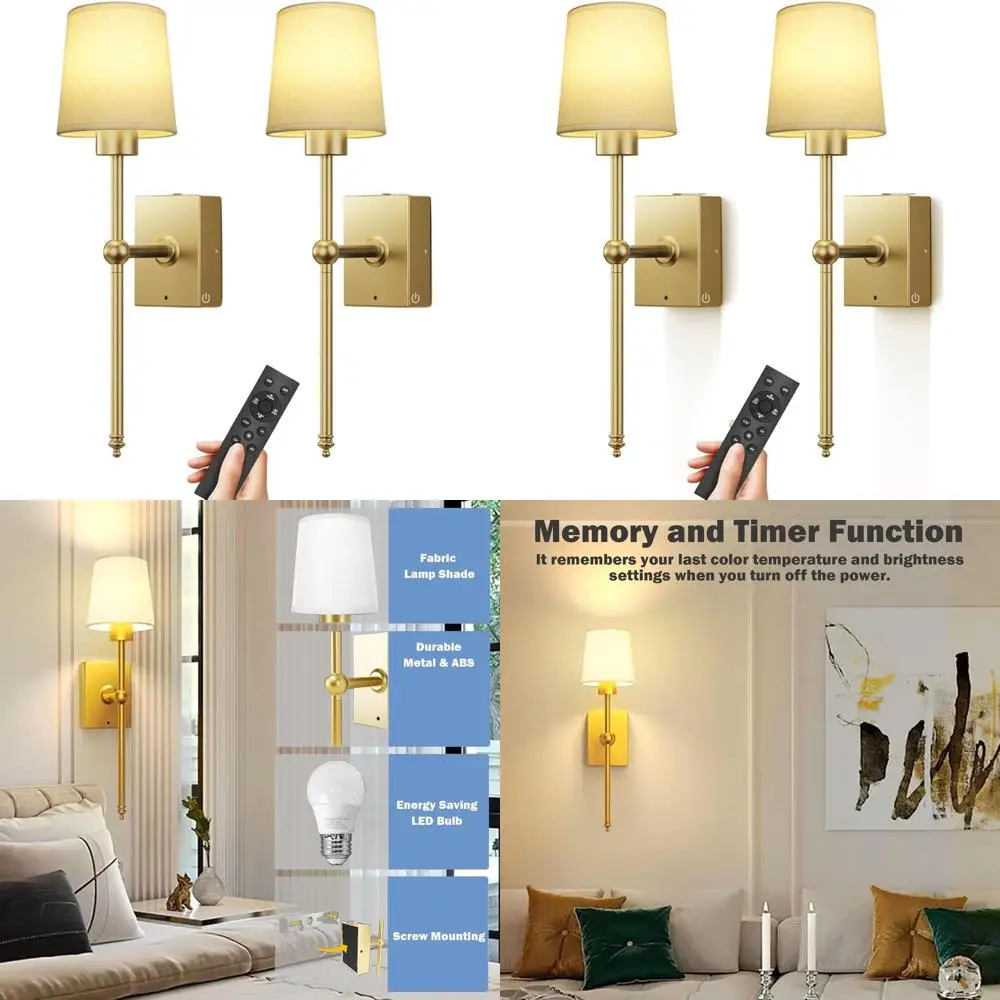 

Набор из 2 перезаряжаемых настенных светильников: светодиодные лампы с питанием от аккумулятора 8000 мАч, с пультом ДУ, золотистые, для дома