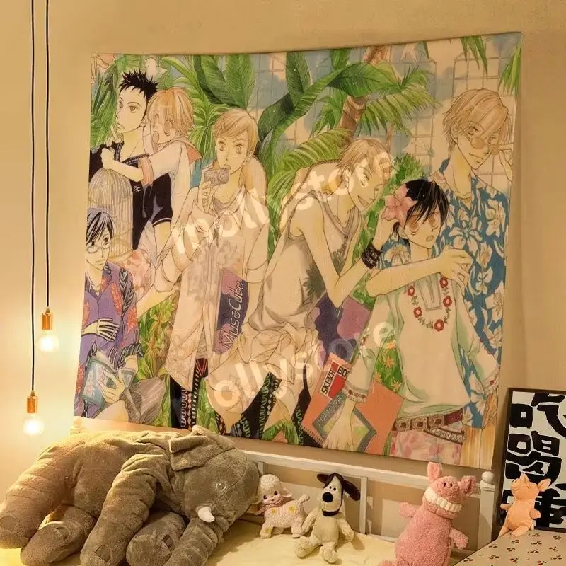 VIKAMA Japanese Anime Cartoon Tapestry, Kawaii Wall Hanging, Aesthetic Dorm Bedroom Decor, Live Stream Camera Background Cloth