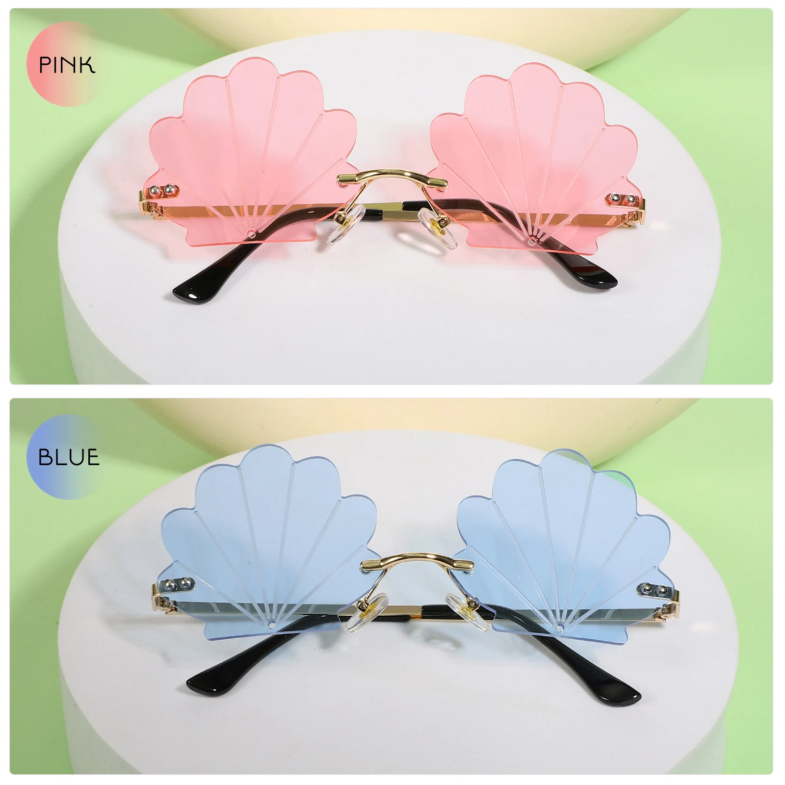 

2 Pairs Shell Sunglasses Fancy Rimless Rave Vintage Party Eyeglasses Adult Disco Funky Fits Most Face Shapes Men Women