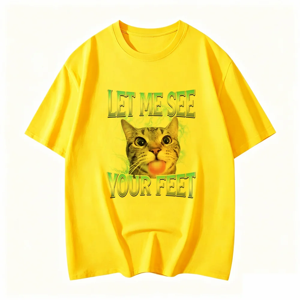 Your Feet Funny Offensive Cat Meme Bootleg for Women T-Shirt Let Me See Your Feet Funny Y2k Printed Casual Women Clothing