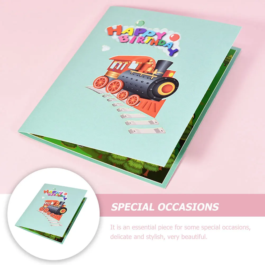 

1Set 3D Train Design Birthday Greeting Card Handmade Pop-Up Birthday Cards Festival Gift Blessing Pop-Up Cards