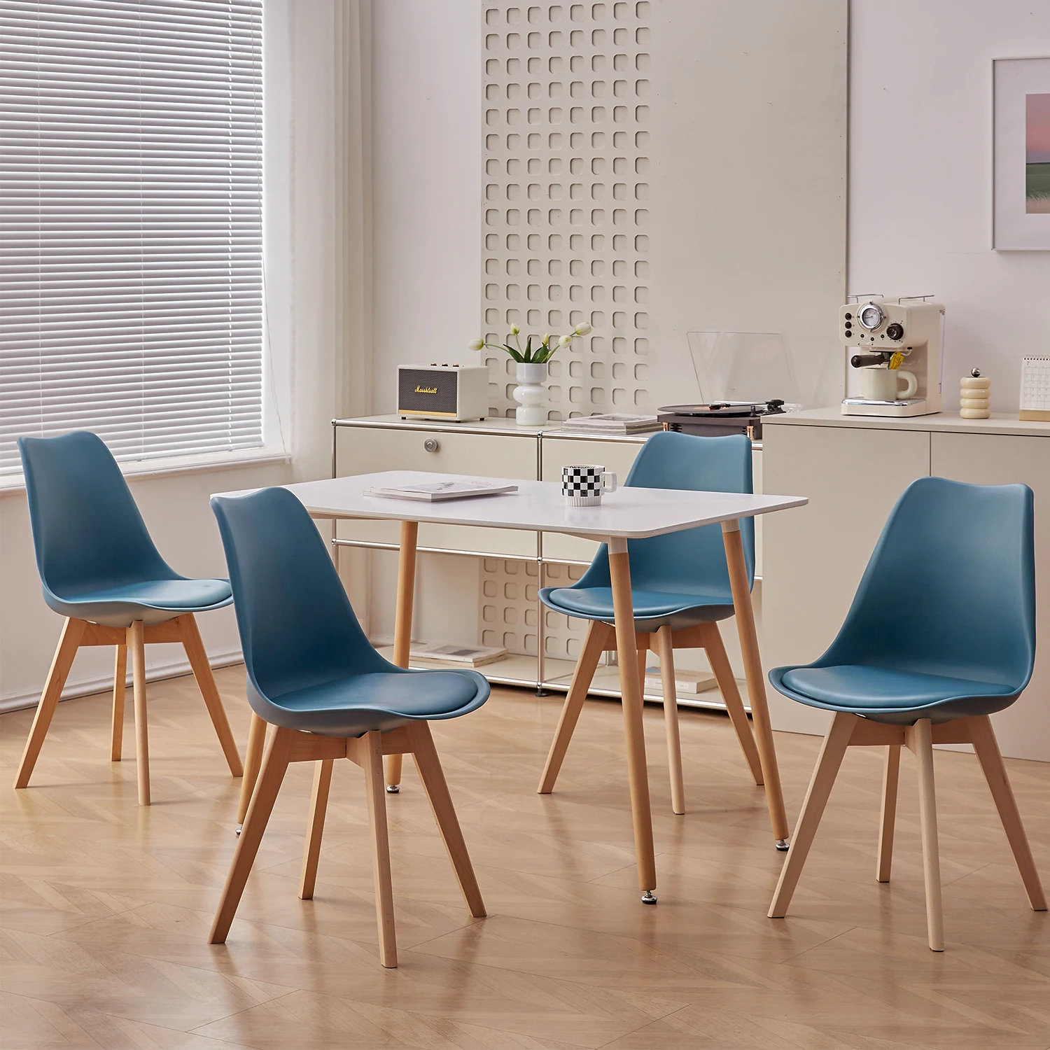 EGOONM 6Pcs Nordic średniowieczne krzesła do jadalni PU wyściełane siedzisko Nogi z drewna bukowego Krzesła biurowe do jadalni Sypialnia Balkon