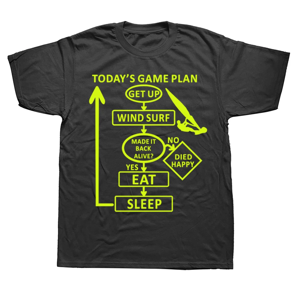 Today's Windsurf Game Plan T Shirts Birthday Funny Graphic Fly Kitesurfing Windsurfing Cotton Short Sleeve Harajuku T-shirt