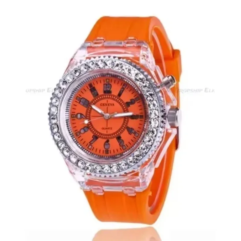 Наручные часы со светодиодной разноцветной подсветкой, светящиеся часы со светодиодной вспышкой, индивидуальные тенденции, студенты, любители желе, женские и мужские часы