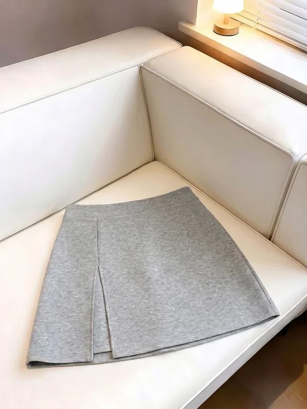 

Gray Airy Cotton Thin A-Line Skirt Women's Style Commute High Waist Korean Version Summer New plus Size Short Skirt