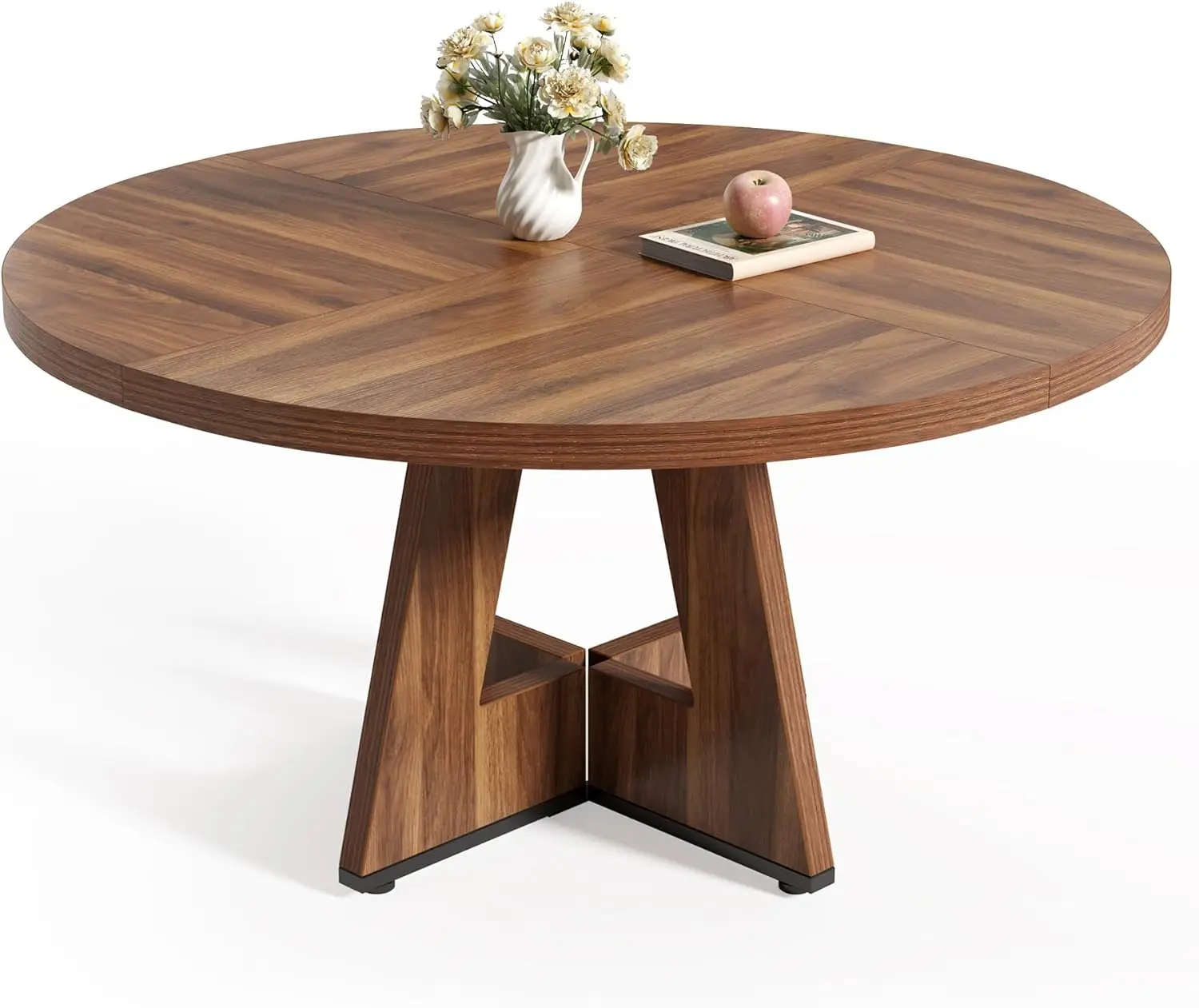 Mesa de comedor redonda para 4-6 personas, mesa de comedor de 47 pulgadas con base de pedestal de madera, mesa de cena marrón, cocina circular