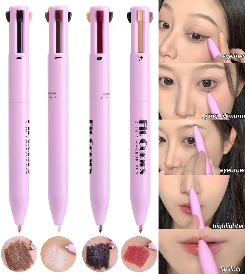 4-in-1 Multi-Functional Lip Liner Eyeliner Eyebrow Highlighter ดินสอกันน้ําโกหก Silkworm Stick ยาวนานขี้เกียจแต่งหน้าปากกา