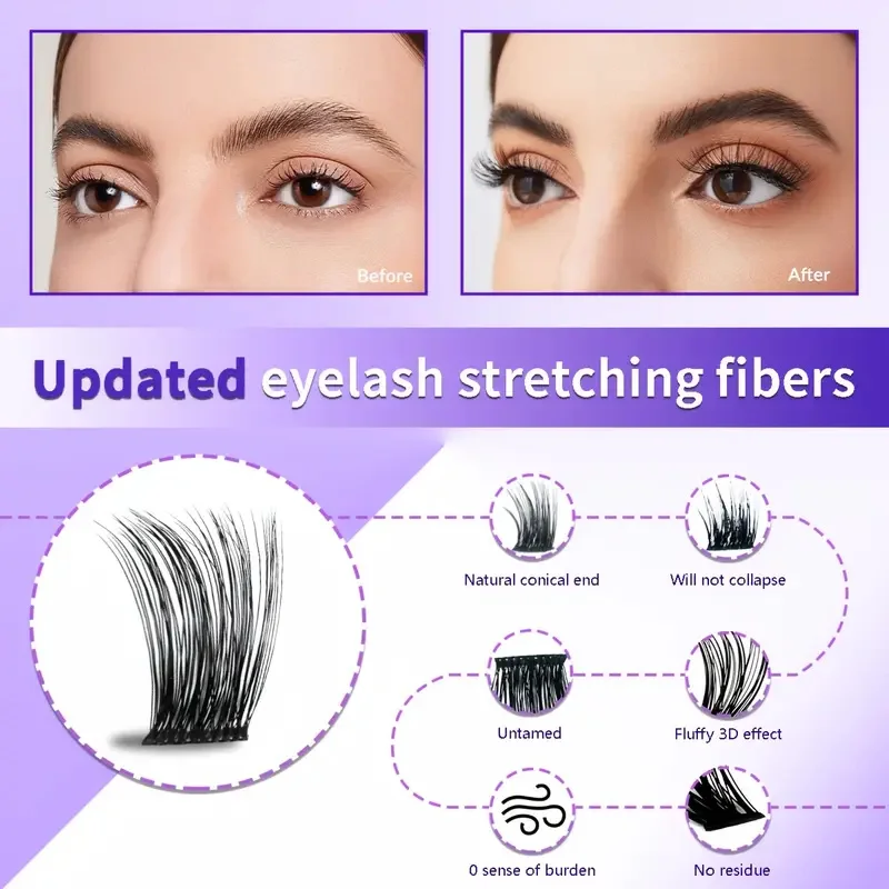 Cluster di ciglia finte naturali lunghe e spesse flessibili, occhi leggeri e confortevoli, perfettamente aderenti, 120 pezzi, ideale per il trucco fai da te