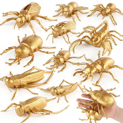 golden big size Insect model Figure Figurines toys plastic Simulation cricket Uang bee Spider Spade beetle kid Educational toys