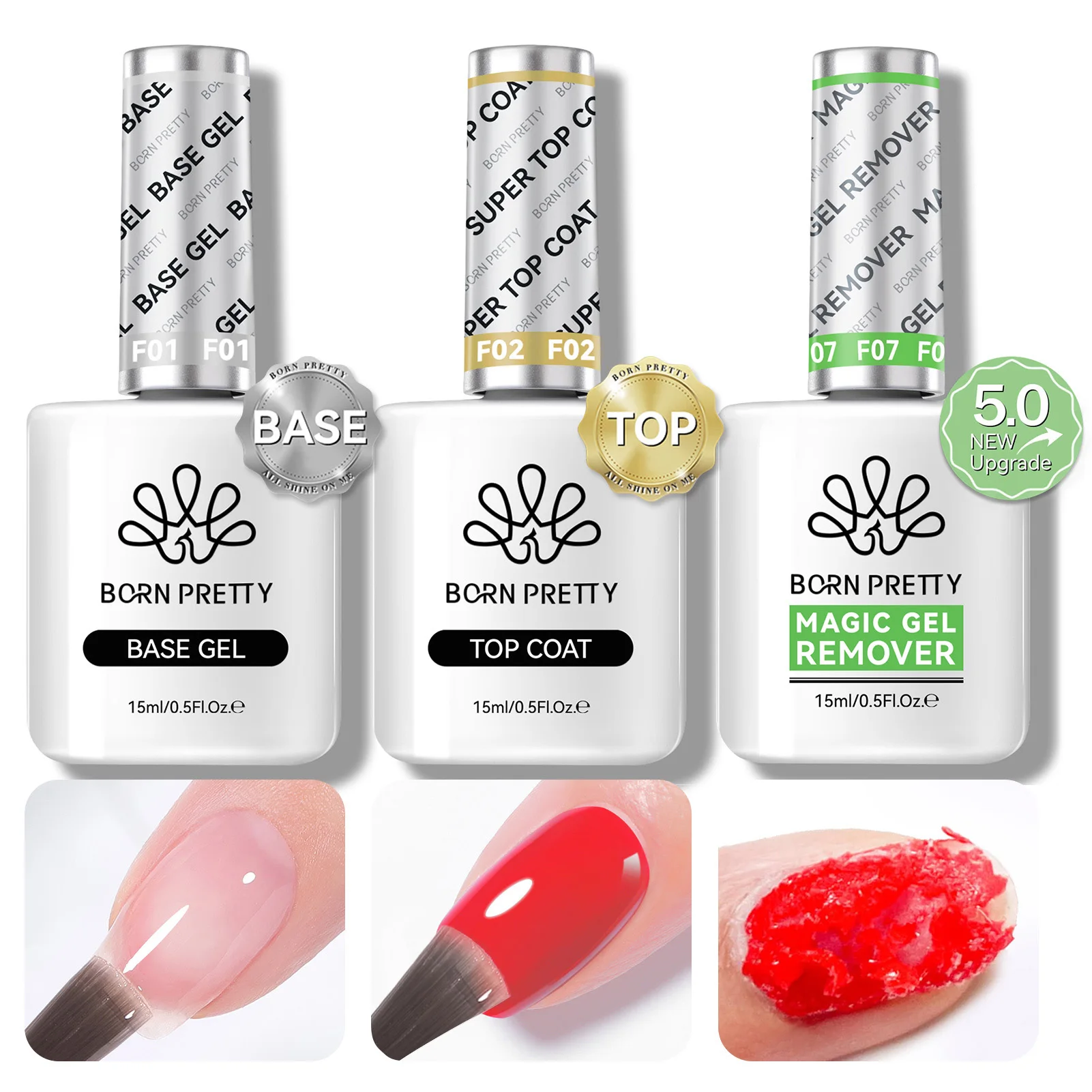 BORN PRETTY Magic Remover เจลเล็บชุด Bulider เจล Cuticle Oil ได้เร็วขึ้นทําความสะอาดเล็บไฟล์บัฟเฟอร์ปลอดภัยเล็บเครื่องมือ 15ml