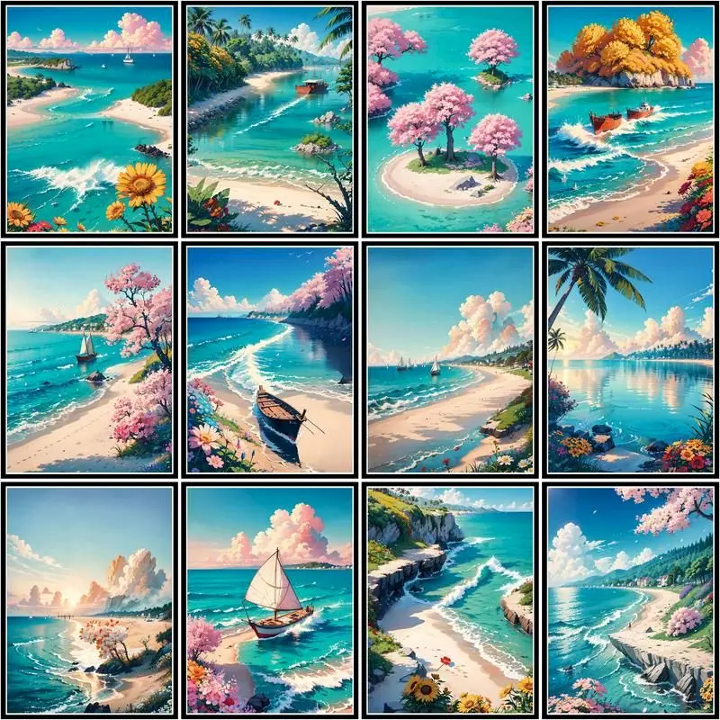 

GATYZTORY Oil Painting By Numbers Beautiful Seaside Scenery Room Wall Art Pictures By Numberfor Adults Home Decoration 50x40cm