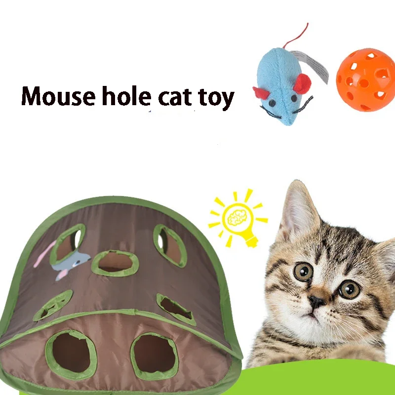 

9 Hole Cats Playing Tunnel Foldable Mouse Hunt Toys Cat Mice Game Intelligence Bell Tent With Keeps Kitten Active Pets