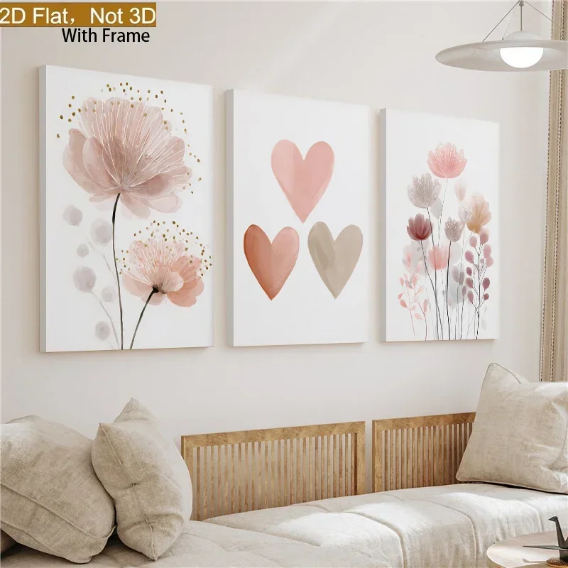 2D Flat, 3pcs 3pcs Minimalist Love Heart Wall Art Suitable for Bedroom, Living Room, Entryway - Morandi Color Palette Nordic