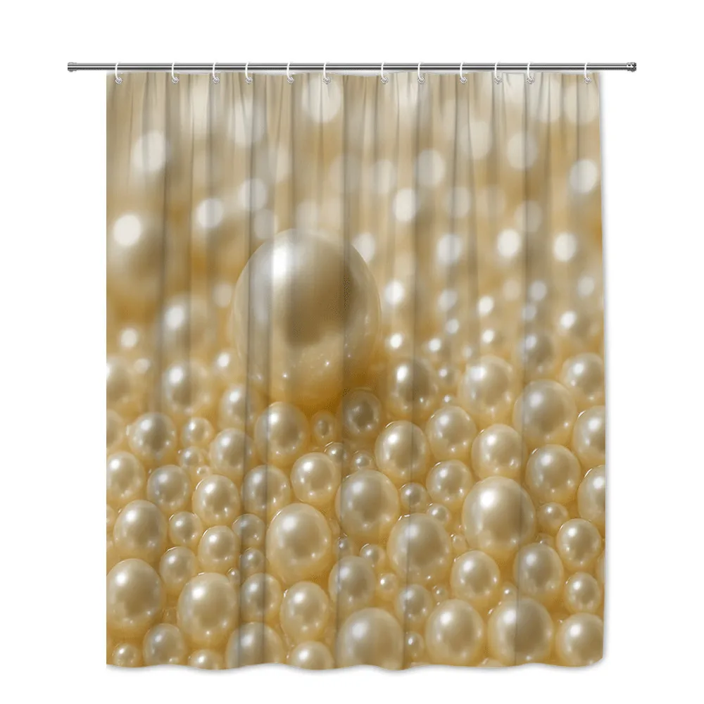 Golden Pearl Shower Curtain Luminous Beads Design Elegant Luxury Decor Feminine Bathroom Style Waterproof Elevate Your Space