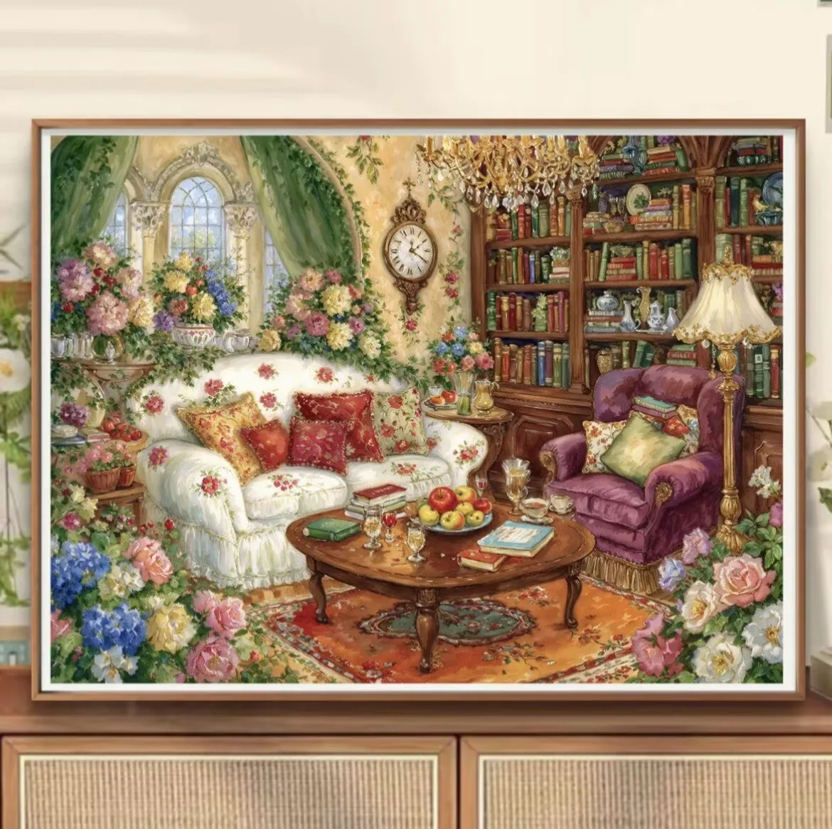 9ct 130x100cm Study Room Embroidery DIY Chinese Style Printed Kits Cross Stitch Needlework Sets Home Decor Crafts New 83 Colors