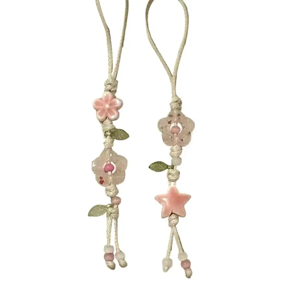 Ceramic Beaded Star Flower Phone Charm Pastel Colors Pendant Keychain Mobile Phone Strap Kawaii Anti Loss Phone Lanyard