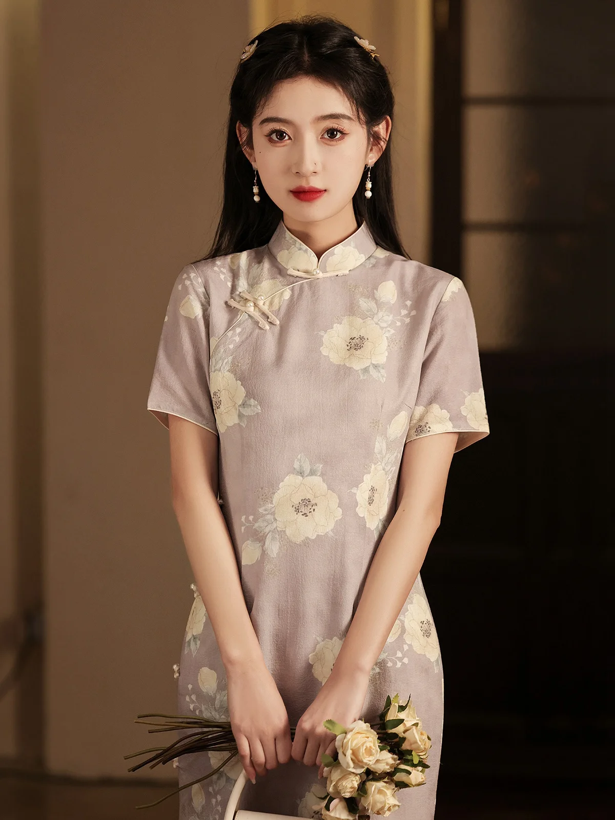 

Young Retro Republic of China Style Short-Sleeved Cheongsam Spring and Summer New Daily Wearable Improved Chinese Dress