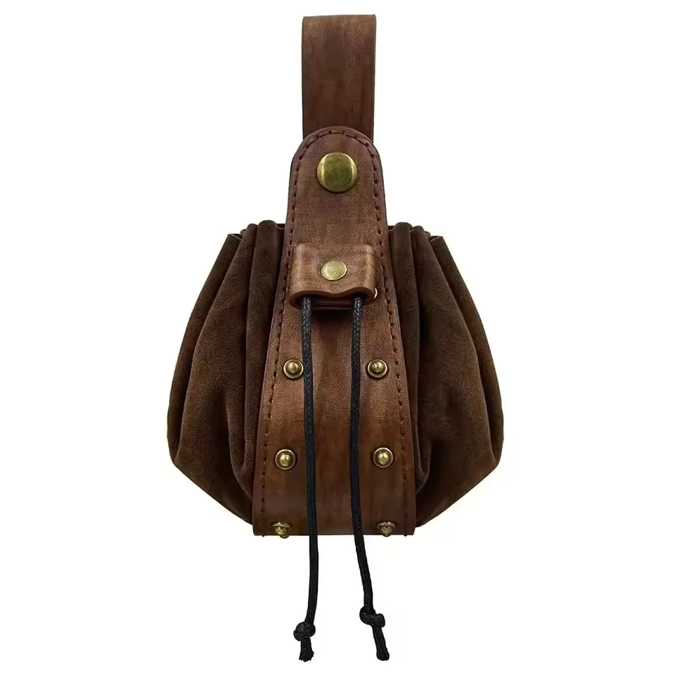 5PCS Renaissance Costume Accessories Leather Waist Belt with Bag Drawstring Coin Pouch Cork Potion Bottle Skirt Hike Clip for Cosplay image 6