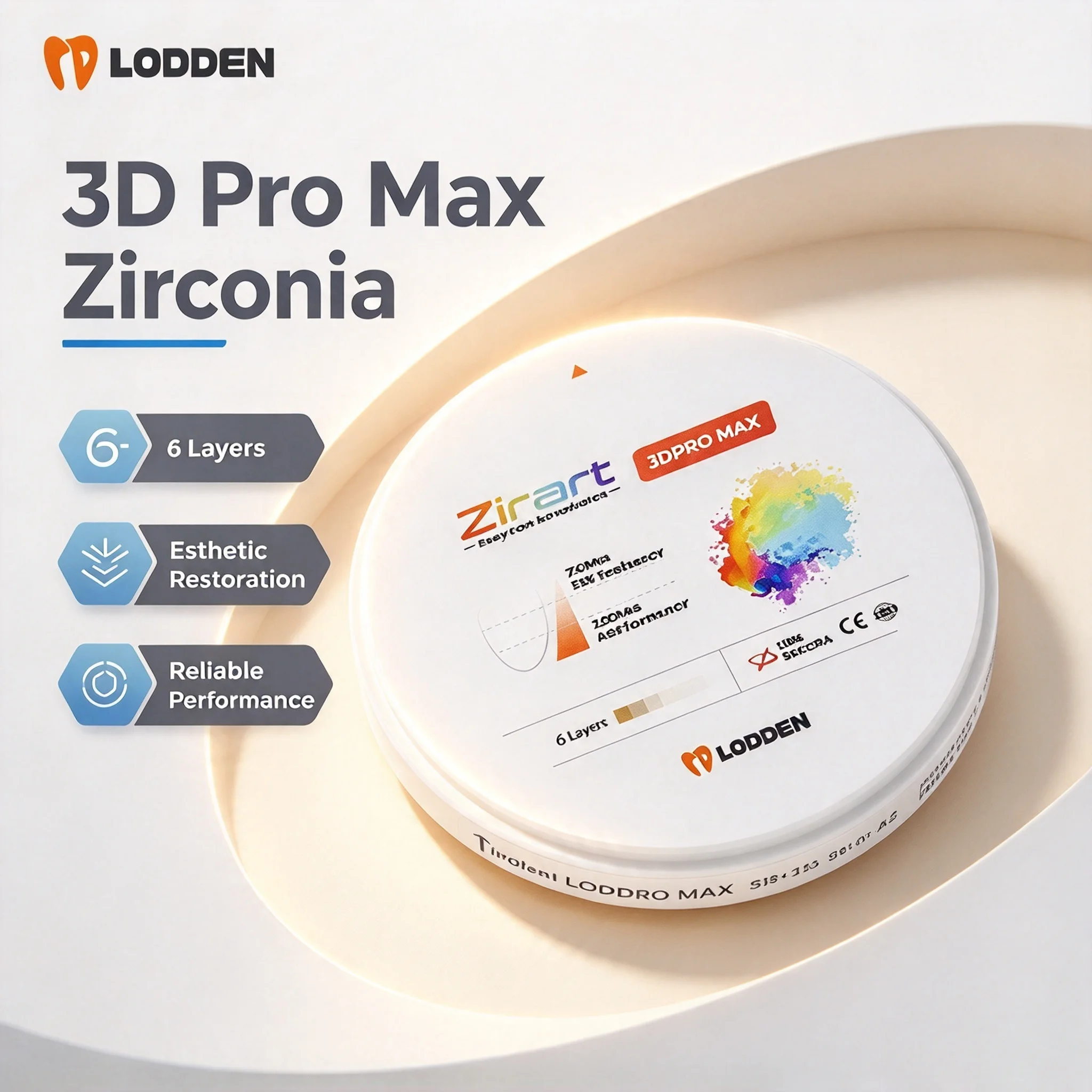 Lodden 3D PRO MAX Zirconia Block Dental Lab Multilayer Zirconia Block/Disc 98mm for Open CAD/CAM Systems Crown Material A1 A2 A3