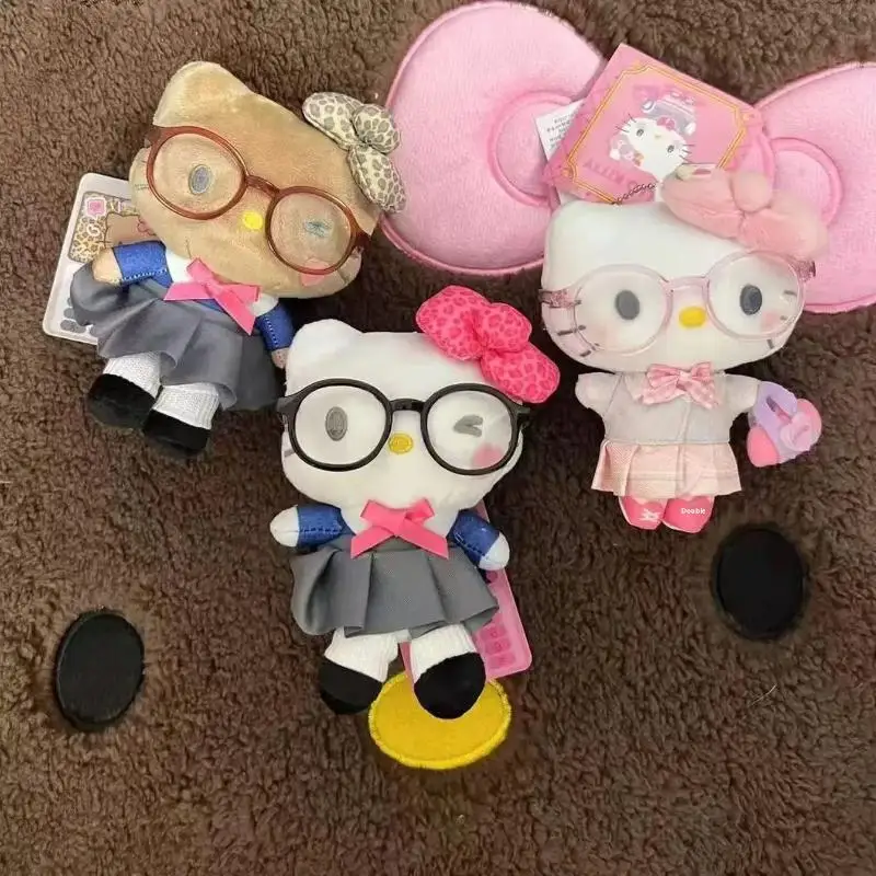 Kawaii Sanrio 헬로 키티 Jk 유니폼 키 체인 귀여운 만화 Kt 고양이 안경 펜던트 소녀를위한 절묘한 가방 액세서리 선물