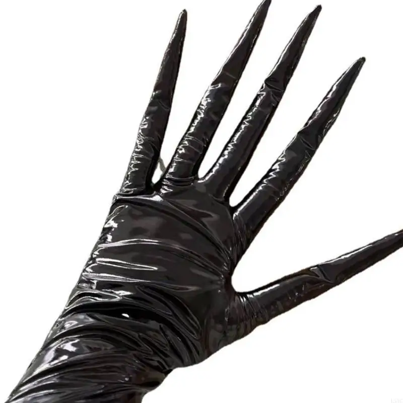 

L5YC Fashionable Long Enamel Gloves Party Wear Witch Gloves for Halloween Dressingup