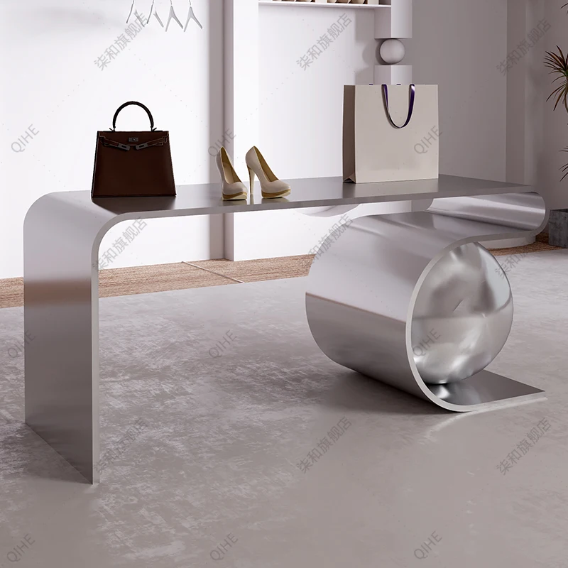 Clothing store stainless steel brushed Nakajima Taiwan flowing water platform store display table in the middle of the store buy