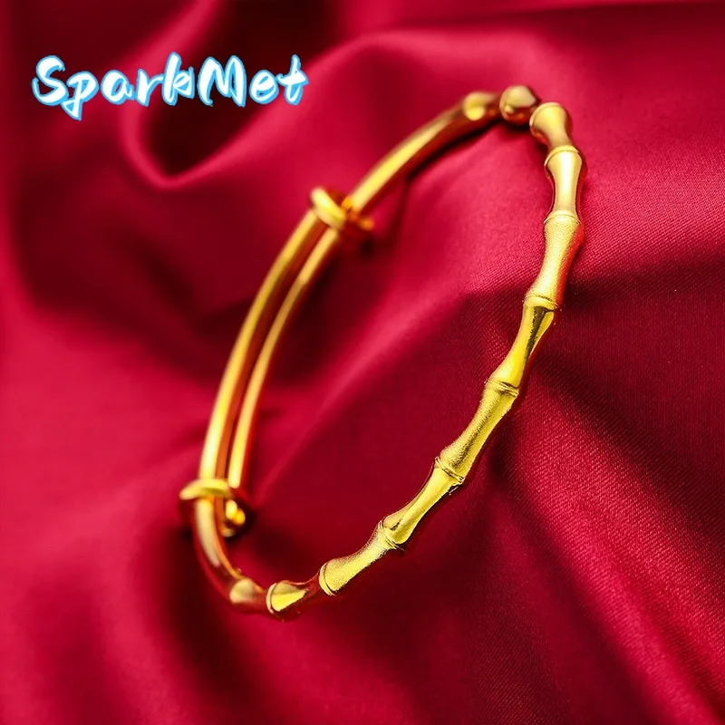 

Браслет Sparkmet из 24-каратного золота 9999 пробы, в стиле древнего бамбукового листа, ювелирное изделие, подарок, открытый браслет