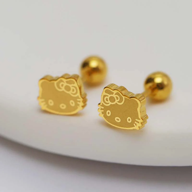 1 paio Sanrio Kawaii Cartoon Cute Kitty orecchini per le donne in acciaio al titanio Mini Cat Stud orecchini Fine Jewelry accessori regali